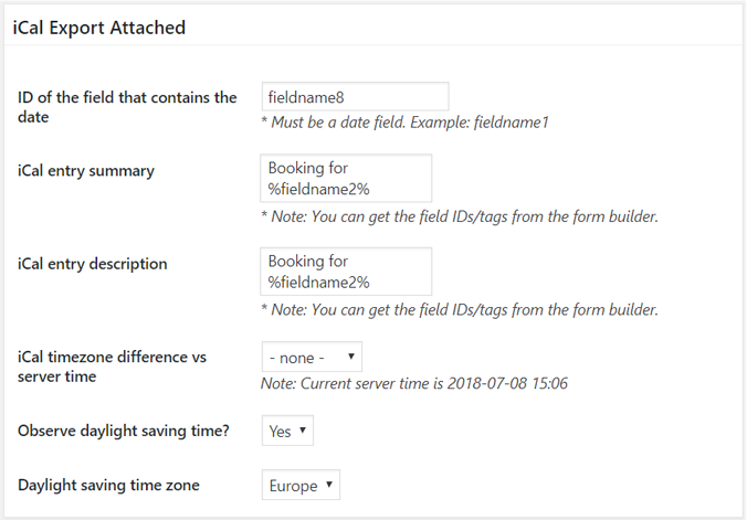 iCal export settings